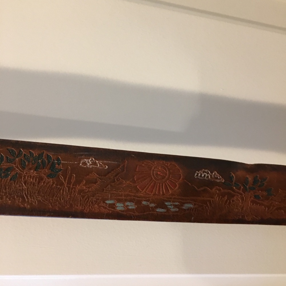 Vintage Brown Leather Belt Scenic Embellishments